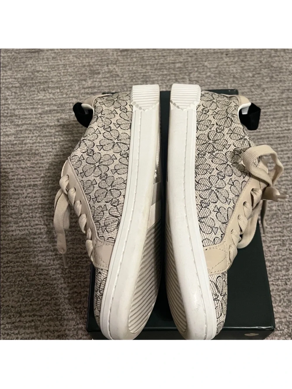 Kate Spade Cream and Black Spade Flower Lace-Up Sneakers - Size 7.5